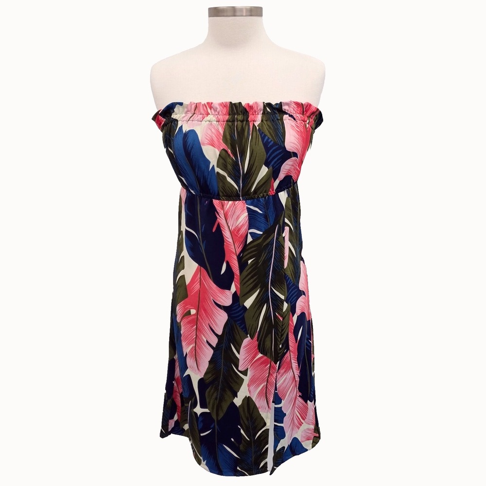 Venus Womens XS Tropical Print Strapless Sundress Multicolor‎ Beach Resort Dress